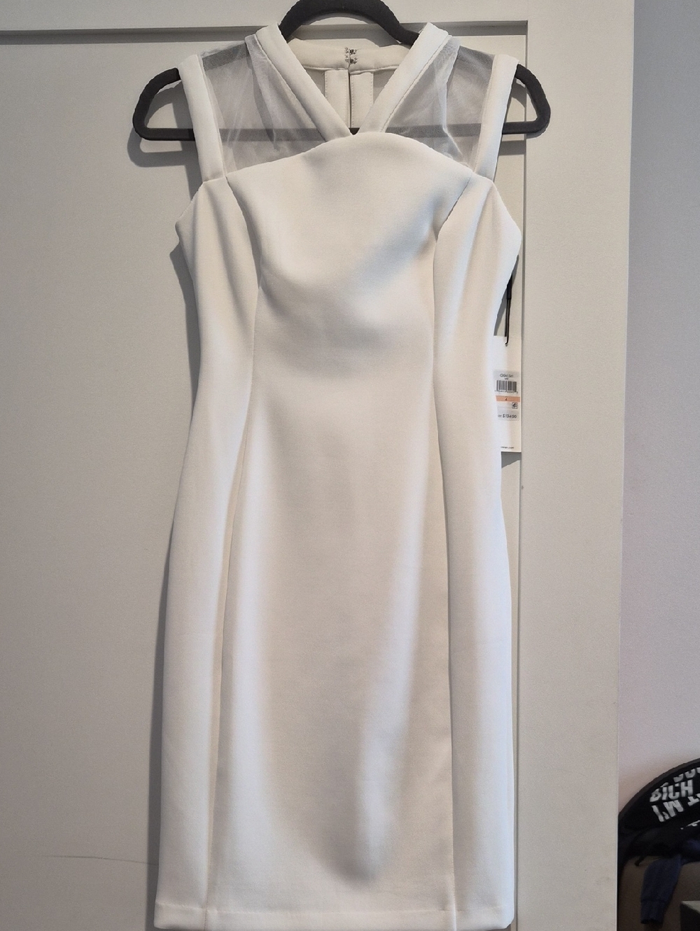 Calvin Klein White Midi Dress with Mesh Illusion NWT